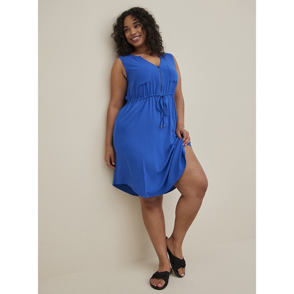 NWT Torrid 6 Blue Mini Textured Rayon Shirt Dress; Plus Size Women's 6X, 30, 30W - Picture 3 of 7